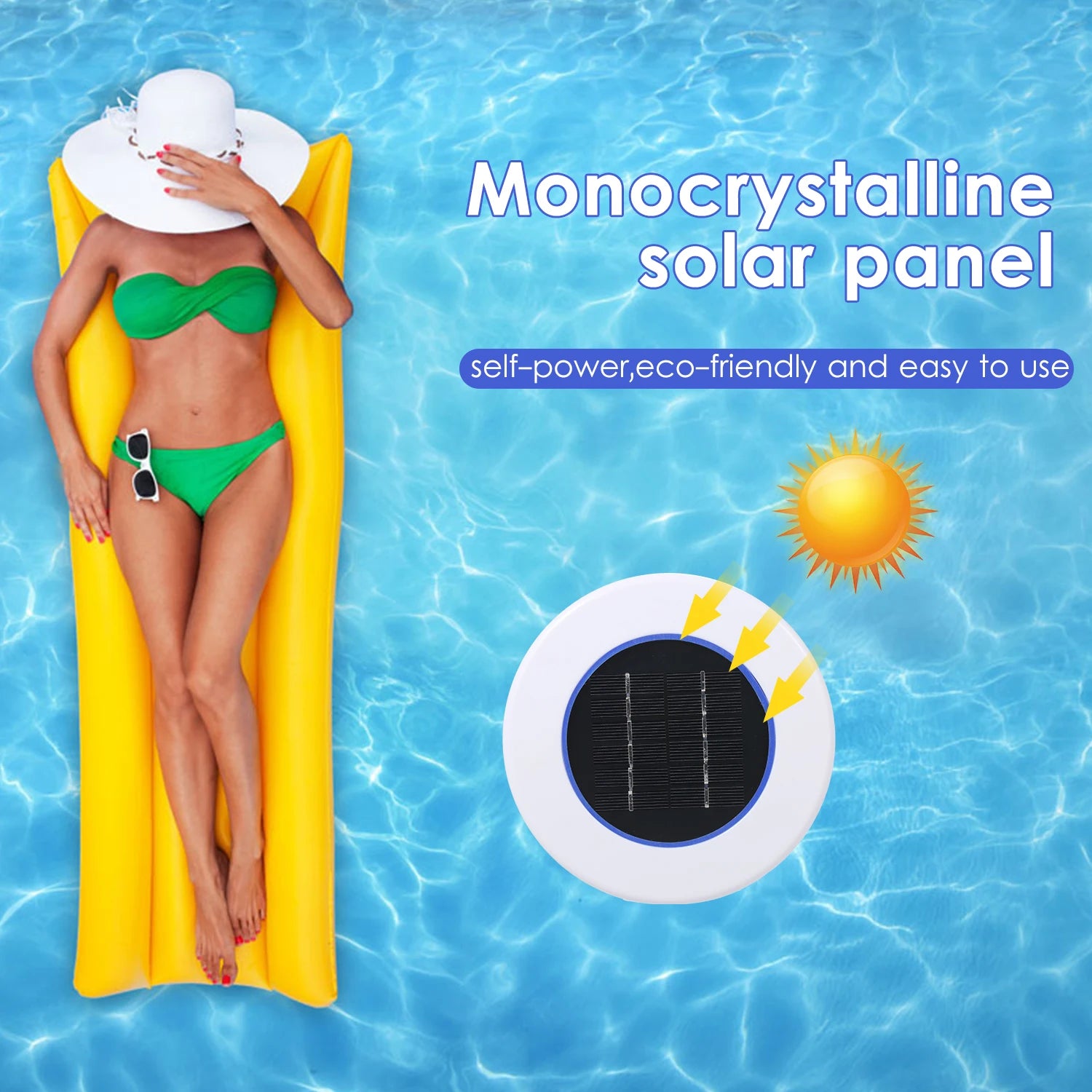 Solar-Pool-Reiniger, chlorfreier Wasserprozessor, Solar-Pool-Ionisator, Hemmungswerkzeuge für Wasseralgen, Reinigungswerkzeuge für Schwimmbäder