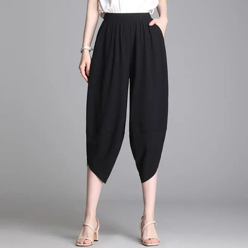 22,99 € Mode Frauen Sommer schwarz Bloomers Capris koreanische Kleidung vielseitige Freizeit hose schlanke elastische hohe Taille dünne Vintage-Hose