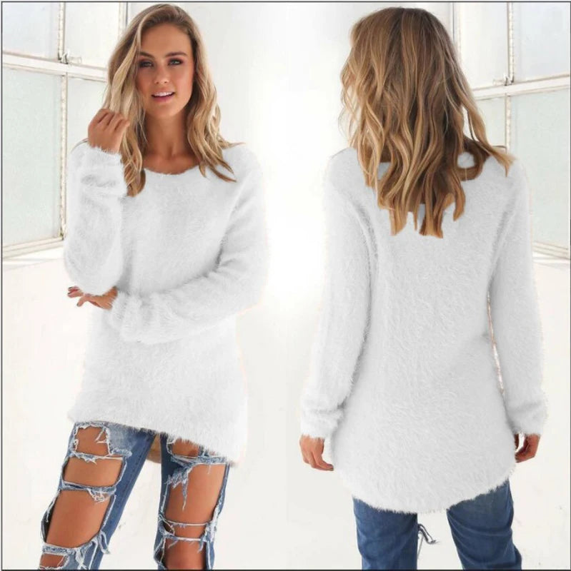 2026, Plus Größe Frauen Warme Pullover Einfarbig O Hals Lose Gestrickte Pullover Lange Pullover Casual Bluse Dame Oversize Kleidung