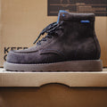 Herren Retro Braune High-Top-Arbeitsstiefel, klobige Sohle, Schnürstiefel aus Kuh-Wildleder, Thermo-Kampfstiefel für Herbst- und Winterschuhe