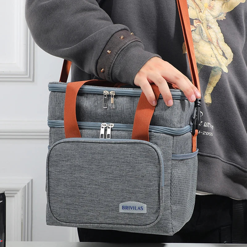Doppelschichtige Lunch-Taschen Tragbare Picknick-Lebensmittel-Aufbewahrungstasche Große Kapazität Isolierte Kühltasche Umhängetasche Lunchbag Schultertaschen