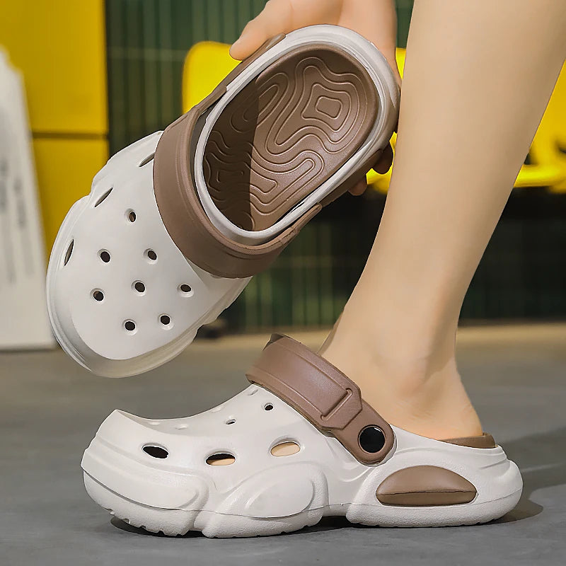 Sommer-Herren-Sandalen mit dicken Sohlen, rutschfest, atmungsaktiv, Zehenkappen-Sandalen, lässige Strand-Hausschuhe