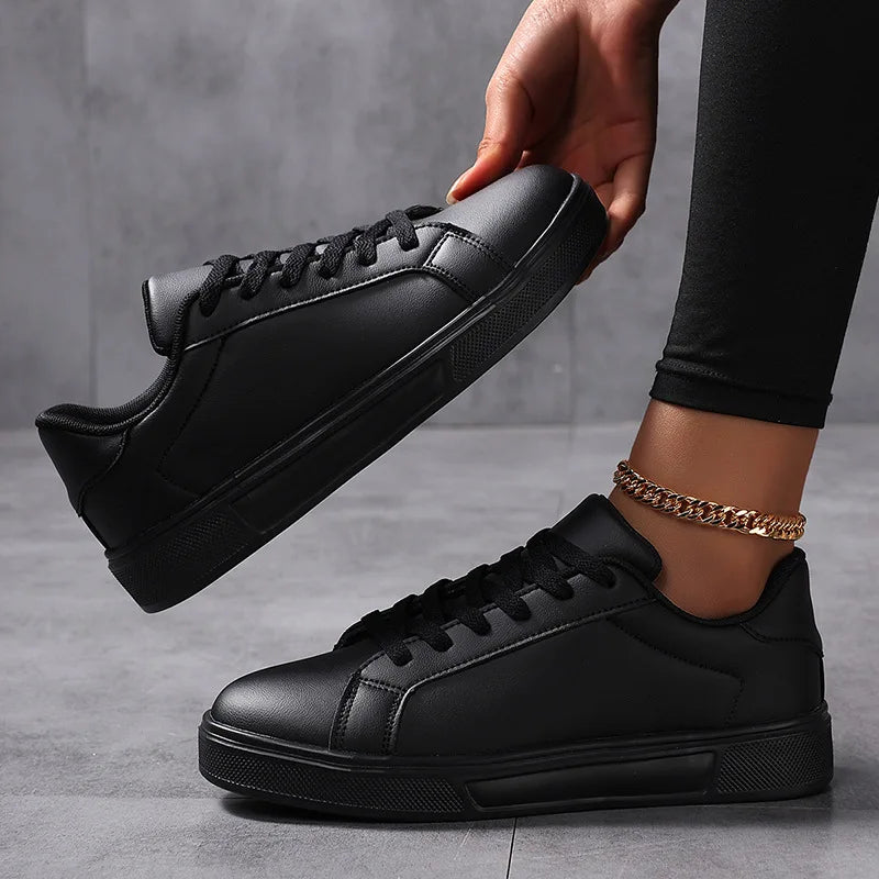 Herrenschuhe, weiße Turnschuhe, PU-Leder, solide Herren-Freizeitschuhe, leicht, weich, vulkanisierte Damenschuhe, Paar Schnür-Laufschuh