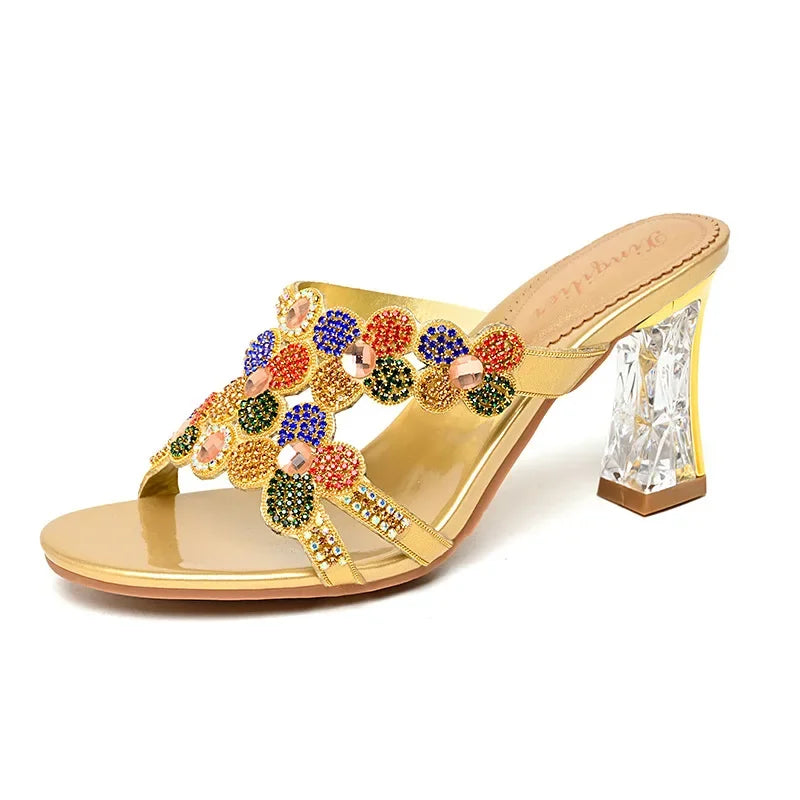Bequeme Strandpantoffeln Damen Diamant High Heel Sandalen Damen Partyschuhe Modische Damensandalen