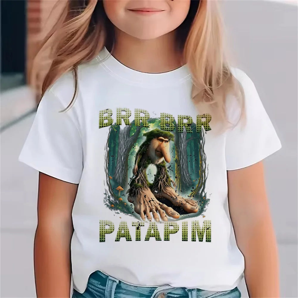 Italienische Brainrot Tiere Kinder Tung Tung Sahur Kurzarm Tops für Kinder Lustige Meme T-Shirt Sommerkleidung