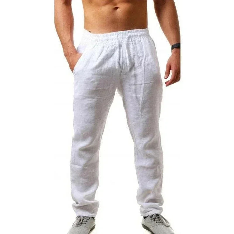 Sporthosen neue Frühjahr/Sommer Modemarke Herren Hip-Hop atmungsaktive Baumwolle Leinen einfarbig einfache Kordelzug Hose mit weitem Bein