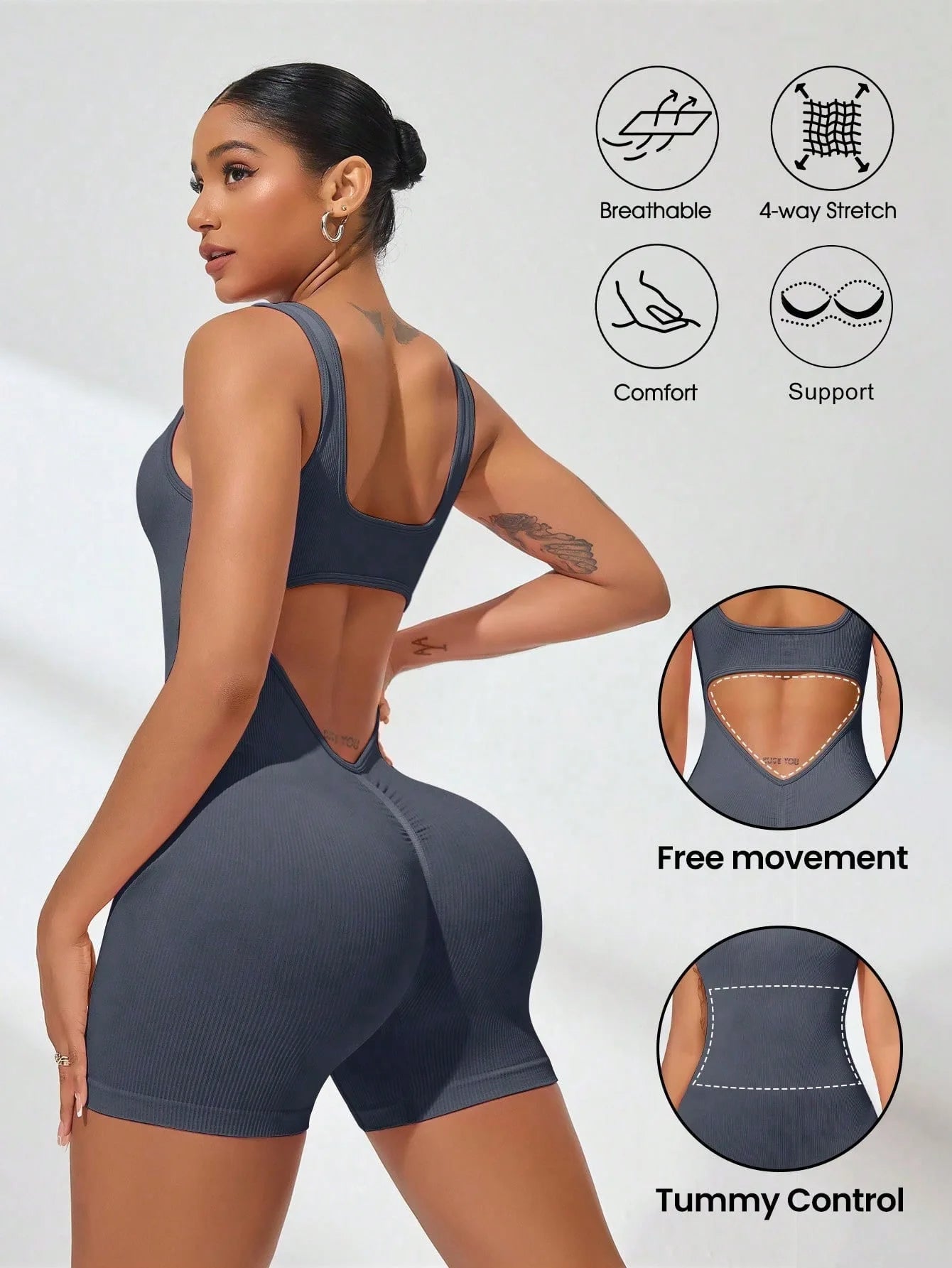V-förmiger freiliegender Taille für Damen, Sommer-Overalls, Fitness, Alltagskleidung, lässige Yoga-Workout-Overalls