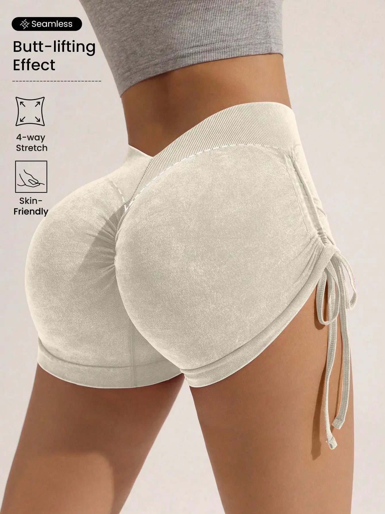 Mattierte Shorts mit Kordelzug für Damen, pfirsichfarbenes Heben des Gesäßes, Fitnessradfahren, dreiteilige Hose, Laufsport, mattierte Shorts