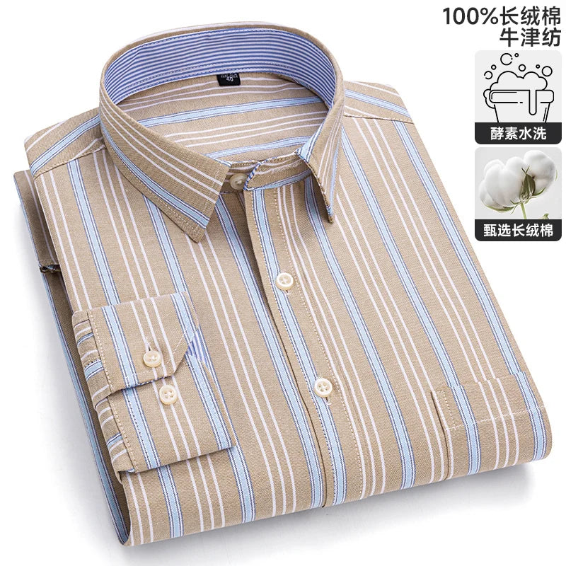 S-6XL Oxford-Hemden für Herren, langärmelig, reine Baumwolle, einfarbig, gestreift, Freizeit, bestickt, Pferd, Streetwear, Business, einfarbig, Büro, 6XL