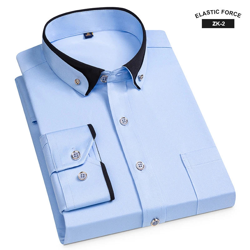 Neue Mode Frühjahr Elastische Nicht-eisen Langarm-shirt Männer der Jugend Kristall Taste Patchwork Kragen Nicht Baumwolle Business hemd Männer