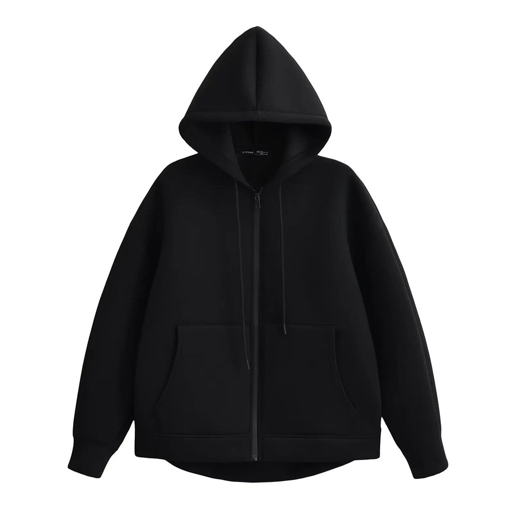 Herbst Frauen Grau Jacke Mit Kapuze Langarm Große Tasche Zipper Jacke Mantel Frau Lose Beiläufige Oberbekleidung Mantel Tops