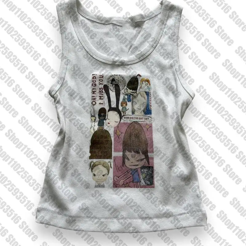 Ästhetische Brief Tank top Crop Tops T-shirt Kurzarm Weste Tees Harajuku Streetwear Hosenträger Frauen Kleidung hemd 2000er Jahre