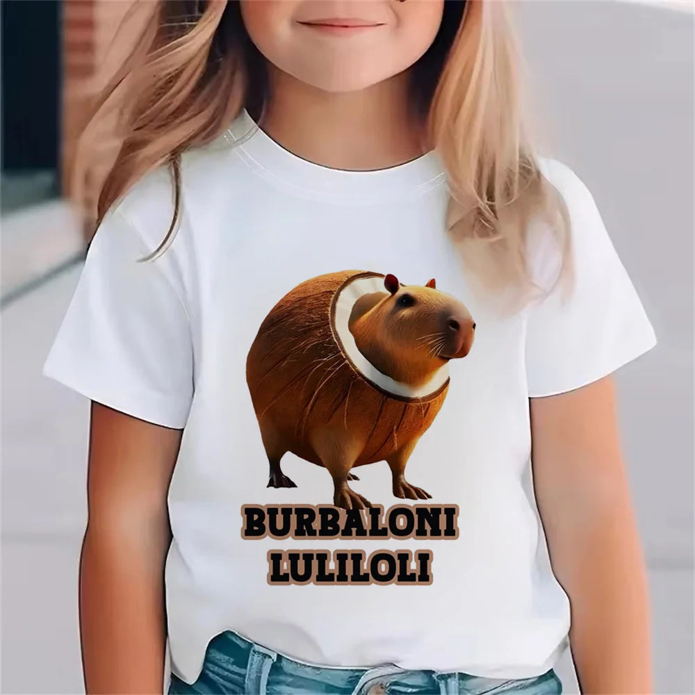 Italienische Brainrot Tiere Kinder Tung Tung Sahur Kurzarm Tops für Kinder Lustige Meme T-Shirt Sommerkleidung