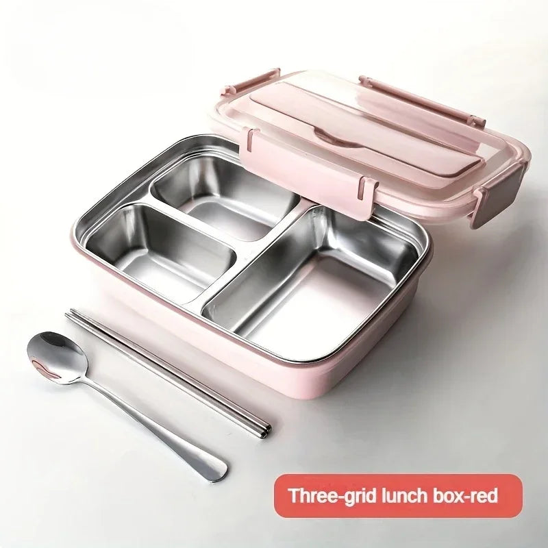 Auslaufsichere Lunchbox aus Edelstahl mit 3/4-Fächern – langlebiger, leicht zu reinigender Bento-Behälter für Studenten und Büroangestellte
