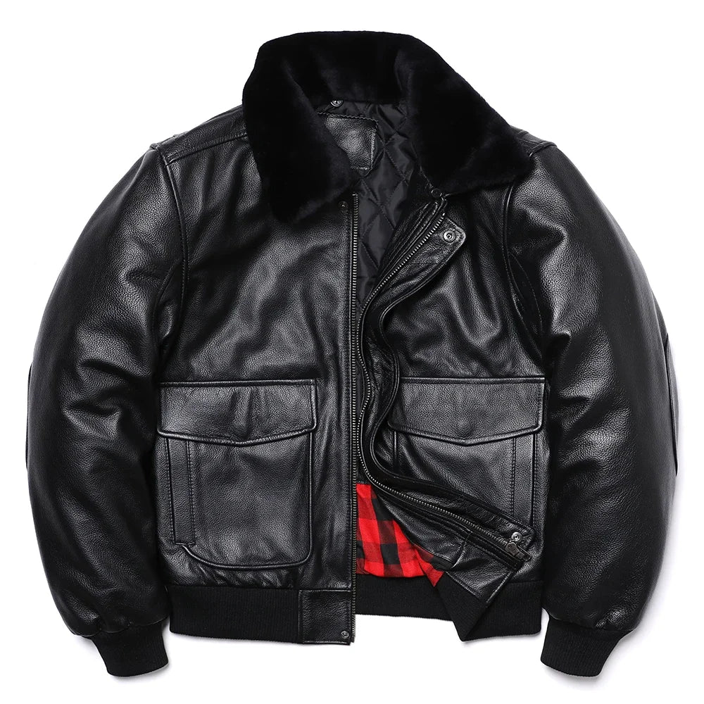 Air Force Fliegerjacke Natürliche Rindsleder Echtes Leder Piloten Mantel Verdicken Warme Kleidung Motorrad Tuch