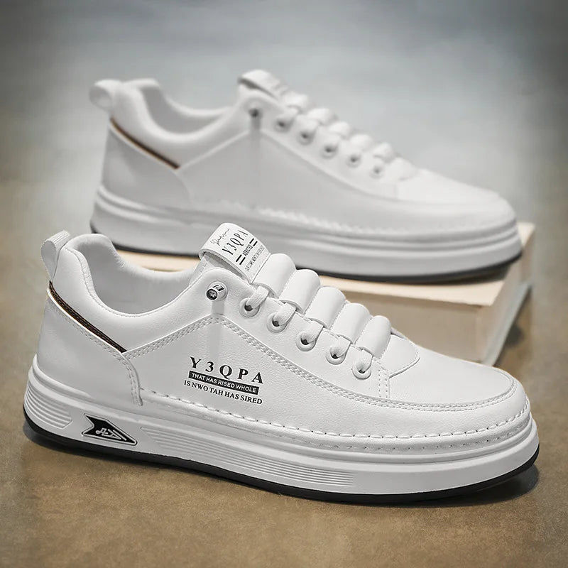 Leder-Freizeitschuhe für Herren, atmungsaktive weiße Turnschuhe, modische Fahren, Wandern, Tennisschuhe für Herren, italienische Büro-Flats-Schuhe