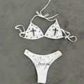 Modischer, mit Buchstaben bedruckter, sexy Bikini-Set für Damen, Badeanzug, Patch-Badeanzug, Hotpants-Set, Sommer, lässig, Nischenmode, Y2k-Stil