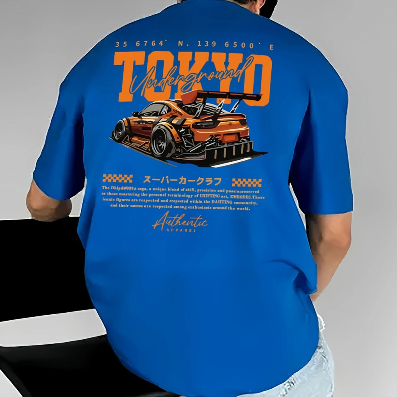 Herren-Sommer-T-Shirt aus 100 % Baumwolle, modisch, lässig, locker, groß, japanisches Tokio-Muster, bedruckt, Rundhalsausschnitt, kurzärmelig