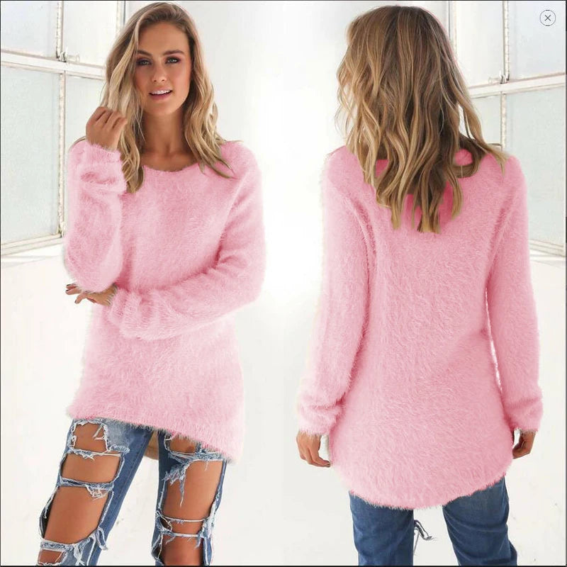 2026, Plus Größe Frauen Warme Pullover Einfarbig O Hals Lose Gestrickte Pullover Lange Pullover Casual Bluse Dame Oversize Kleidung