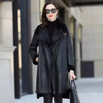 Damen Lederjacke mit Pelzfutter – langer Wintermantel, warm & modisch
