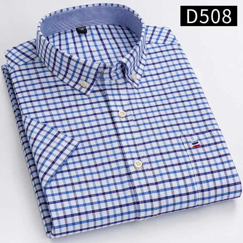 100% Baumwolle Atmungsaktiv Männer Oxford Kurzarm Sommer Plaid Shirts Gestreiften Männliche Kleidung Business Regular Fit Übergroßen
