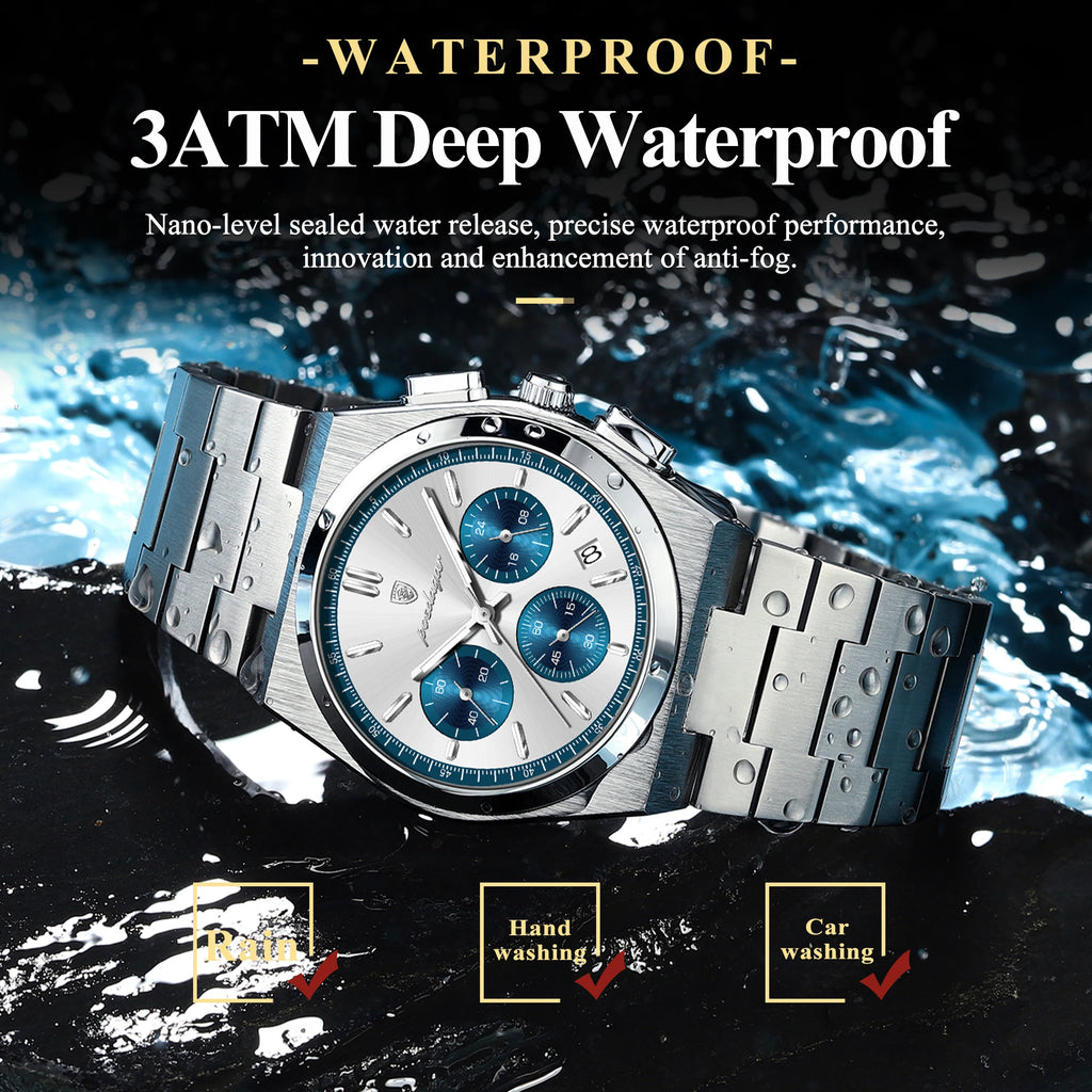 POEDAGAR Top Mode Mann Armbanduhr Chronograph Datum Edelstahl Business Männer Uhr Wasserdicht Leucht männer Quarz Uhren