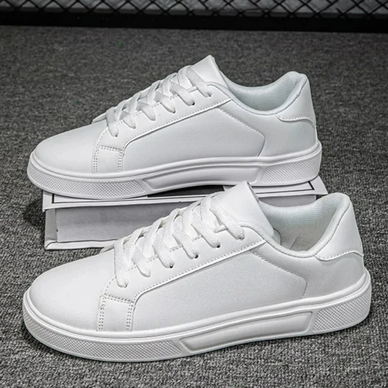 Herrenschuhe, weiße Turnschuhe, PU-Leder, solide Herren-Freizeitschuhe, leicht, weich, vulkanisierte Damenschuhe, Paar Schnür-Laufschuh