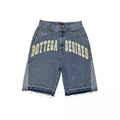 Retro Denim Shorts mit Brief Stickerei Übergroße Jeans Männer Y2k Lose Beiläufige Vielseitige Shorts Frau