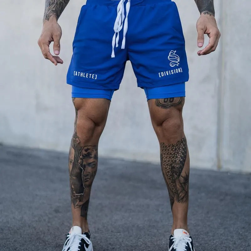 NEUE 2-IN-1 Sport Laufen Lässige Atmungsaktive Shorts Männer Doppel-deck Jogging Quick Dry GYM Shorts Fitness Workout männer Shorts