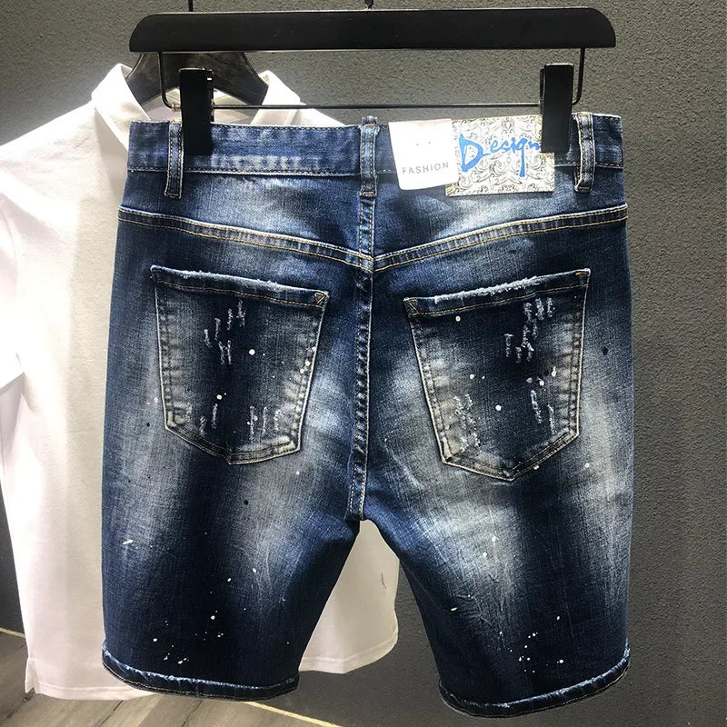 Männer Mode Denim Shorts Löcher Jeans Neue Sommer Männlichen Blau Zerrissene Jeans Shorts Hohe Qualität Mann Gerade Fit Denim Shorts größe 38