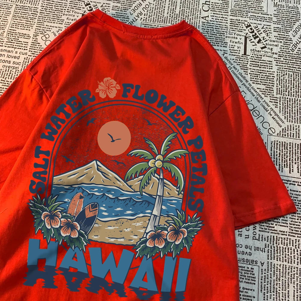 Salzwasser Blütenblätter Hawaii T-shirts Männer Frauen Casual Schweiß T Shirts Casual Baumwolle T Kleidung Hip Hop Oversize Tops Paar
