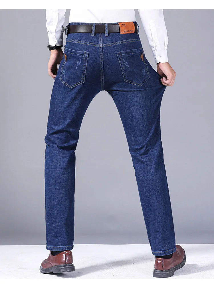 Männer Mode Gerade Jeans Männer  Neue Stretch Slim Fit Hosen Komfortable Weiche Business Denim Hosen Männliche Marke Kleidung