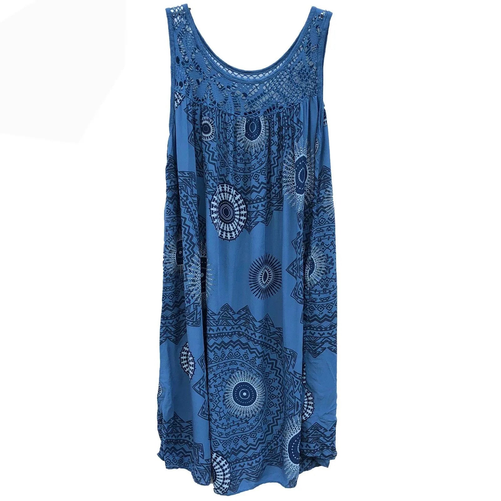 Damenbekleidung, Sommer, ärmelloses Leibchenkleid, Spitzendruck, ärmellos, große Schaukel, lockeres sexy Kleid, langer Rock, Übergröße