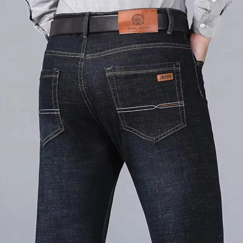 modische High-End-Jeans für Herren in Blau und Schwarz mit geradem Bein, neue Stretch-Jeans, schmale Passform, bequeme Business-Markenjeans für Herren