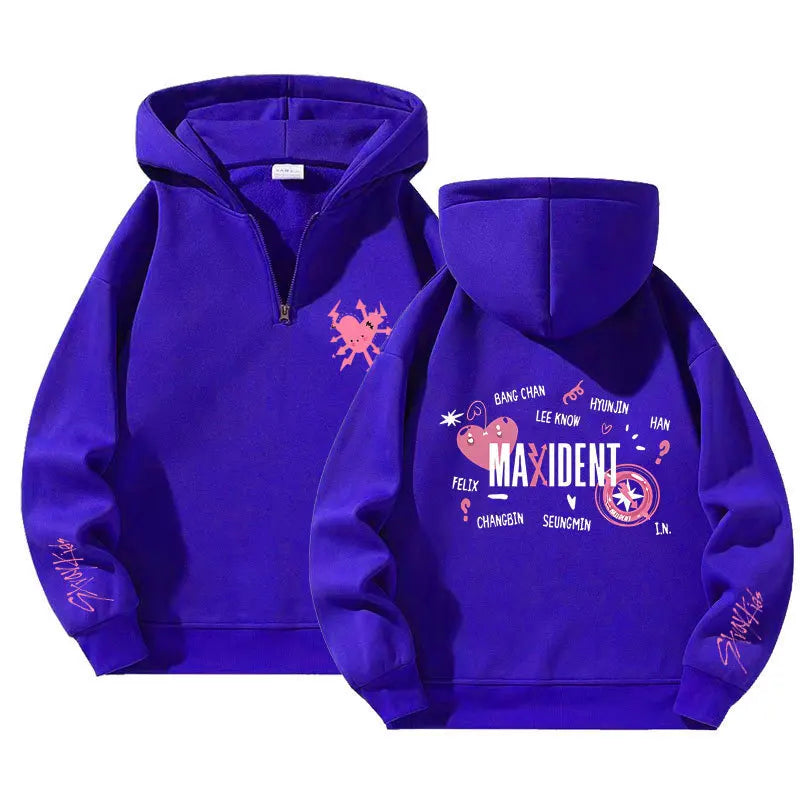 Kapuzenpullover Stray Kids Maxident Fleece Herren und Damen Casual Kpop Hip Hop Langarm Reißverschluss Hoodie Top
