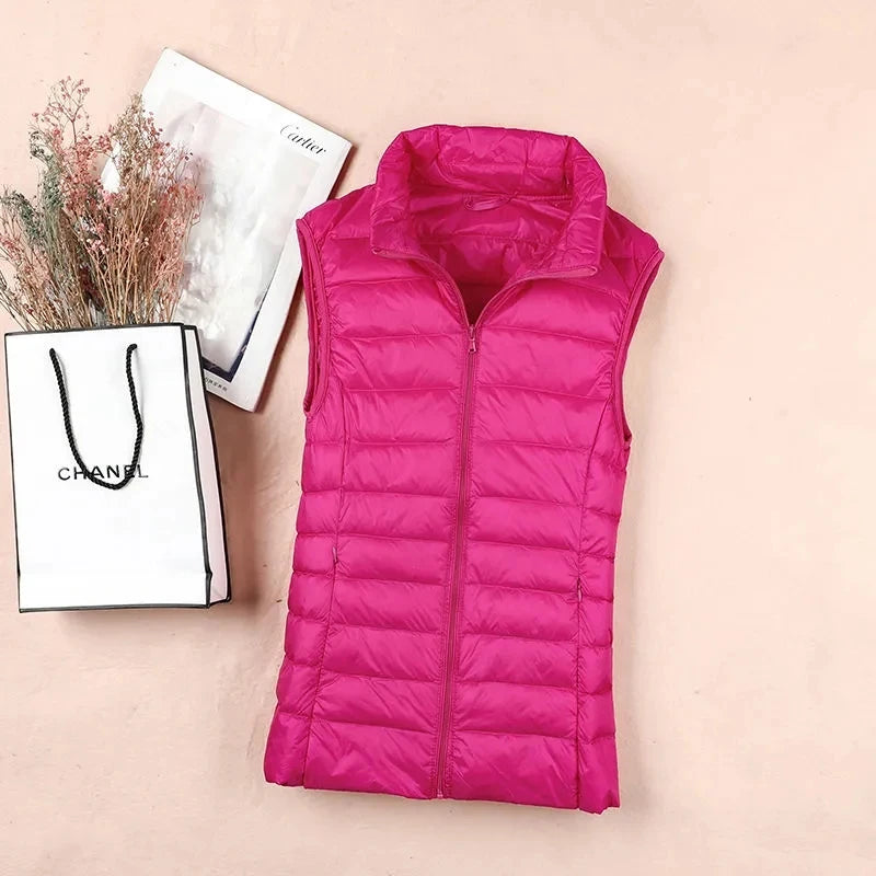 Weiße Ente Unten Jacke Frauen Weste Herbst Winter Ärmellose Weste Warme Leichte Puffer Jacke Weibliche Tops Outwear 8XL