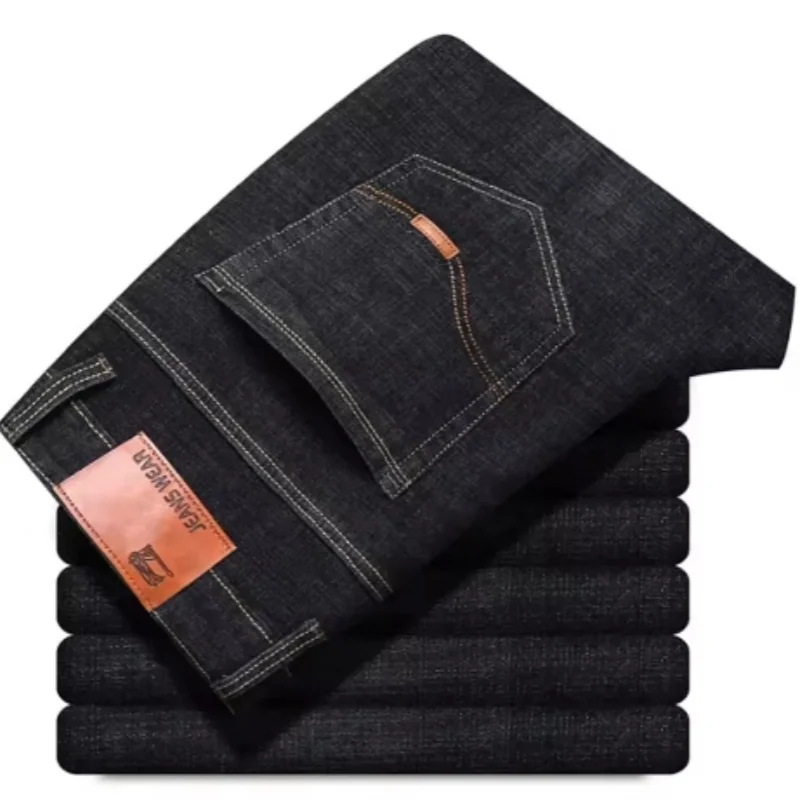modische High-End-Jeans für Herren in Blau und Schwarz mit geradem Bein, neue Stretch-Jeans, schmale Passform, bequeme Business-Markenjeans für Herren