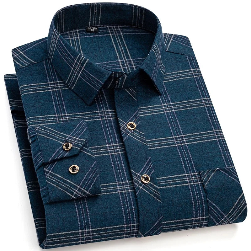 M-6XL Herren Flanell hemden aus reiner Baumwolle Langarm Single Pocket Casual Plaid dicke weiche gemütliche gebürstete Hemden Bluse Männer Kleidung