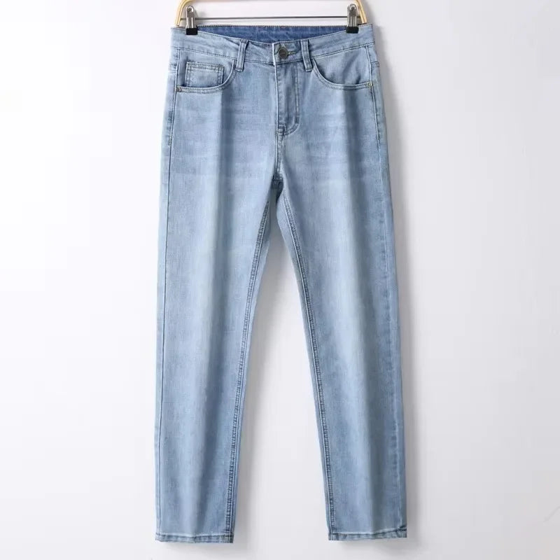 2026 Frühling Sommer Dünne Jeans Klassischer Stil Mode Stretch Regular Fit Denim-Hose Herren Marke Gewaschene Hellblaue Jeans