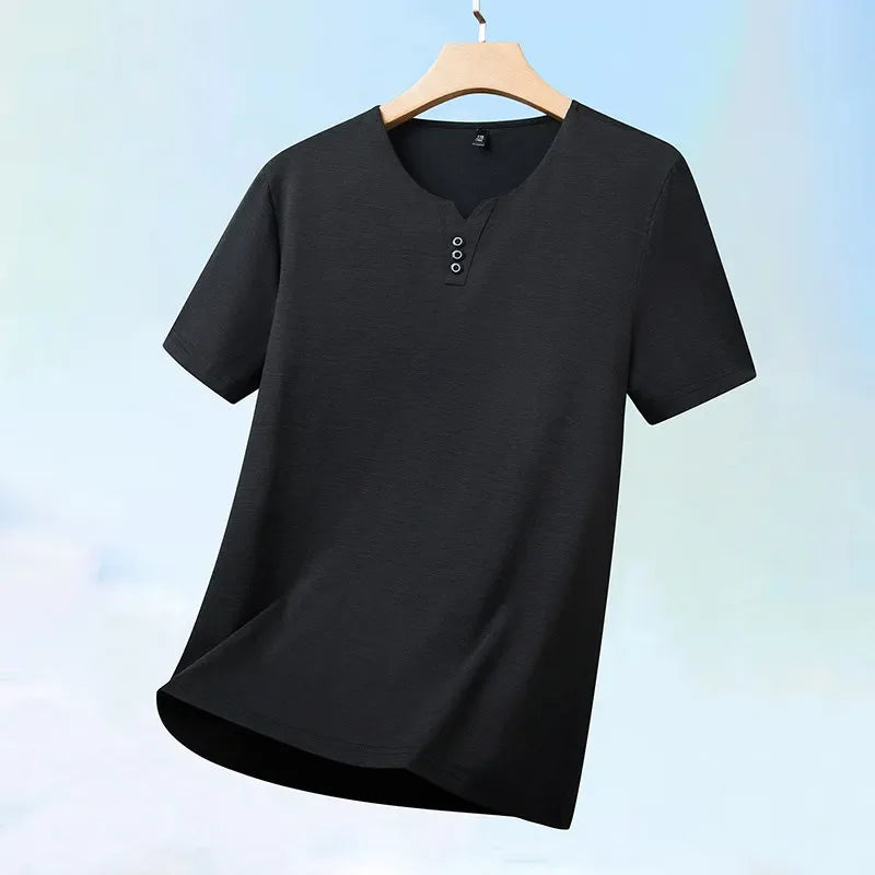 2026 neue männer Business Casual Drei Taste V-ausschnitt Kurzarm T-shirt Koreanischen Stil Sommer Komfortable Vielseitige Top