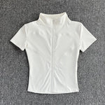 Damen Yoga-Shirt – figurbetontes Trainingstop mit Reißverschluss & Stehkragen