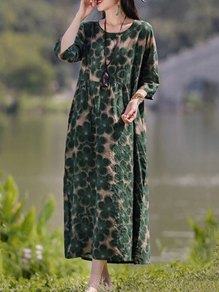 Vintage Blumen Kleid Frau 2025, ZANZEA Herbst Böhmischen Lange Kleider Casual Langarm Maxi Vestidos Lose Robe Femme Oversize
