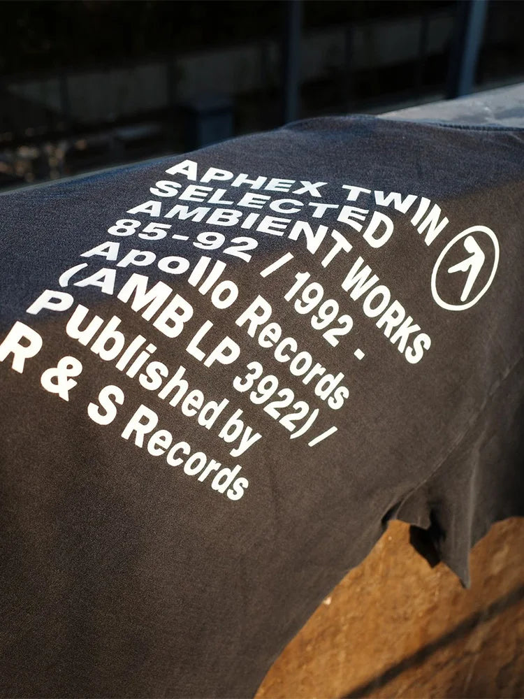 Männer T-Shirt Aphex Twin Gewaschen Schwarz Druck Baumwolle Grafik Übergroßen Koreanische Mode Kurzarm Tops Tees Y2k Streetwear Kleidung