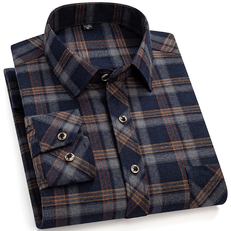 M-6XL Herren Flanell hemden aus reiner Baumwolle Langarm Single Pocket Casual Plaid dicke weiche gemütliche gebürstete Hemden Bluse Männer Kleidung