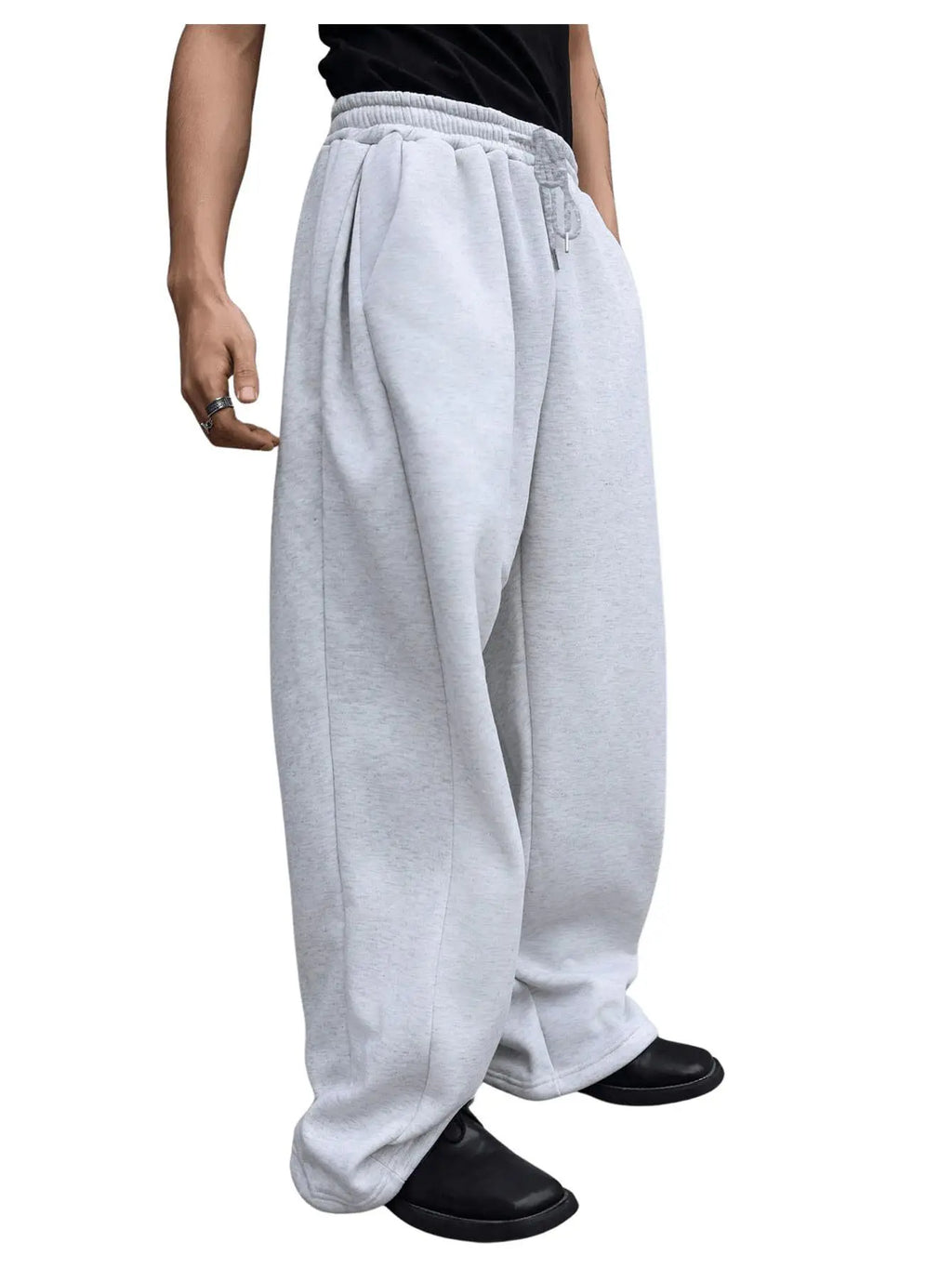 Herren-Sweatpants mit weitem Bein, Kordelzugbund, gerade geschnitten, lockere Freizeithose, Wanderhose, Jogginghose