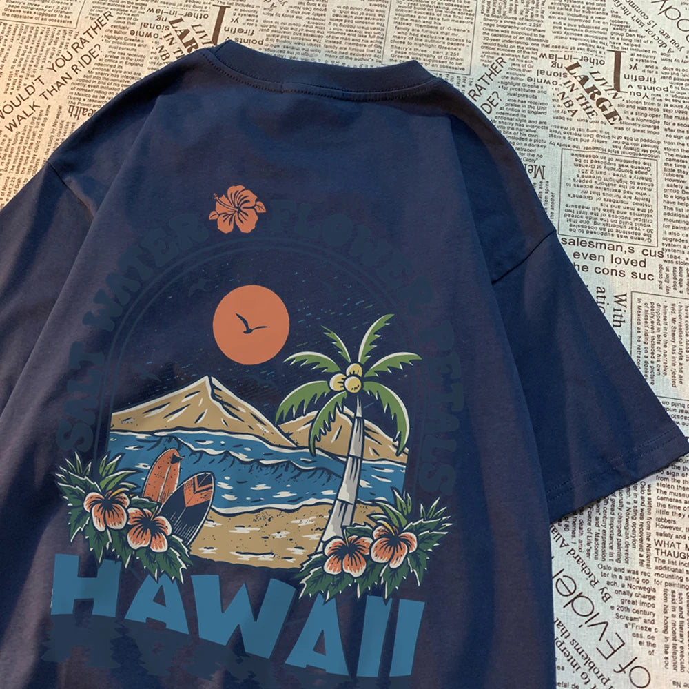 Salzwasser Blütenblätter Hawaii T-shirts Männer Frauen Casual Schweiß T Shirts Casual Baumwolle T Kleidung Hip Hop Oversize Tops Paar