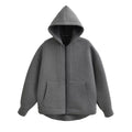 Herbst Frauen Grau Jacke Mit Kapuze Langarm Große Tasche Zipper Jacke Mantel Frau Lose Beiläufige Oberbekleidung Mantel Tops