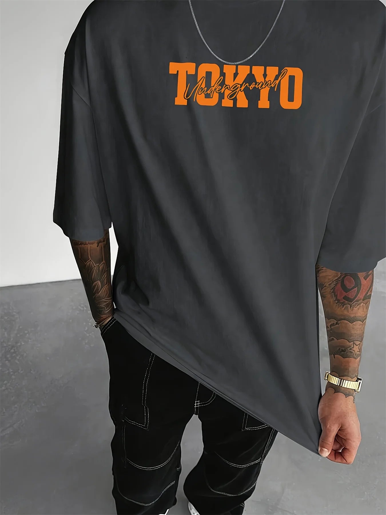 Herren-Sommer-T-Shirt aus 100 % Baumwolle, modisch, lässig, locker, groß, japanisches Tokio-Muster, bedruckt, Rundhalsausschnitt, kurzärmelig