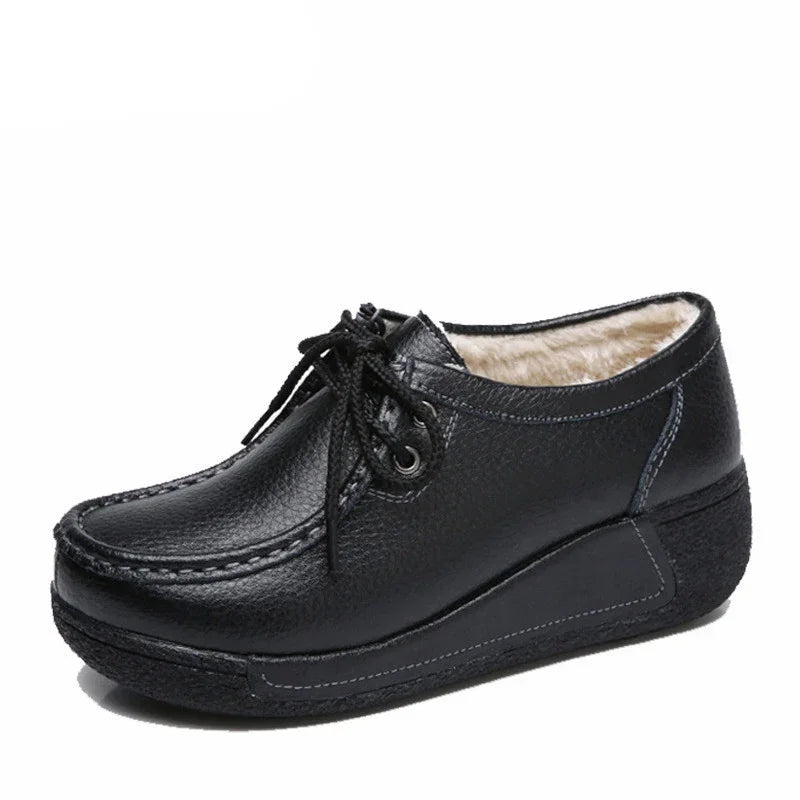 Winter Schuhe Aus Echtem Leder Frauen Flache Plattform Schuhe Casual Frauen Müßiggänger Plüsch Frauen Slip-on Sneakers für Frauen