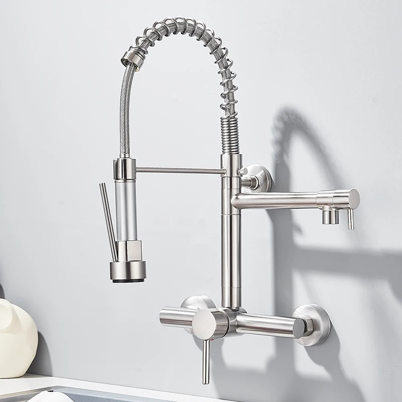 Wand Küchen armatur Pull Down Hochdruck Sprüh kopf heißes und kaltes Wasser drehen Wasserhähne Einhand 2 Wasser auslass